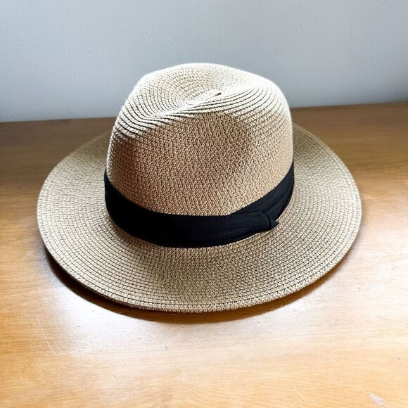 Unbranded Unisex Tan Paper Fedora Hat with Black wrap - Picture 4 of 7